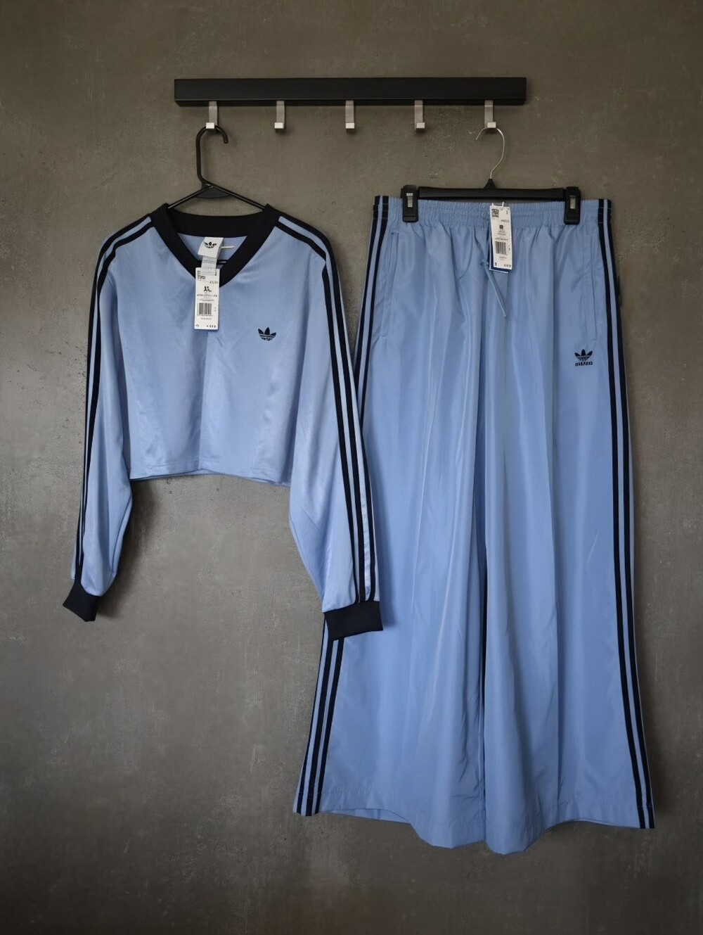 NWT Adidas Adicolor Soccer Jacquard Crop Top & Firebird Oversized Track Pants